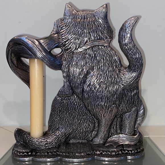 Vintage CARSON PEWTER CAT TAPERED CANDLESTICK HOLDER - Picture 5 of 10